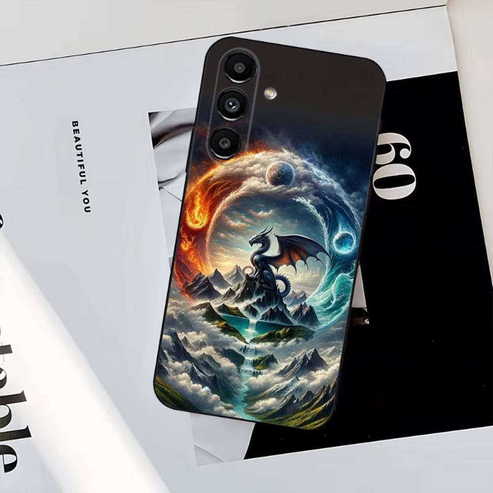 Japanese Art Dragon Yin Yang Phone Case For Samsung S25,S24,S23,S22,S21,S20,S10,Ultra,Plus,Lite,FE,Soft Silicone Black Cover