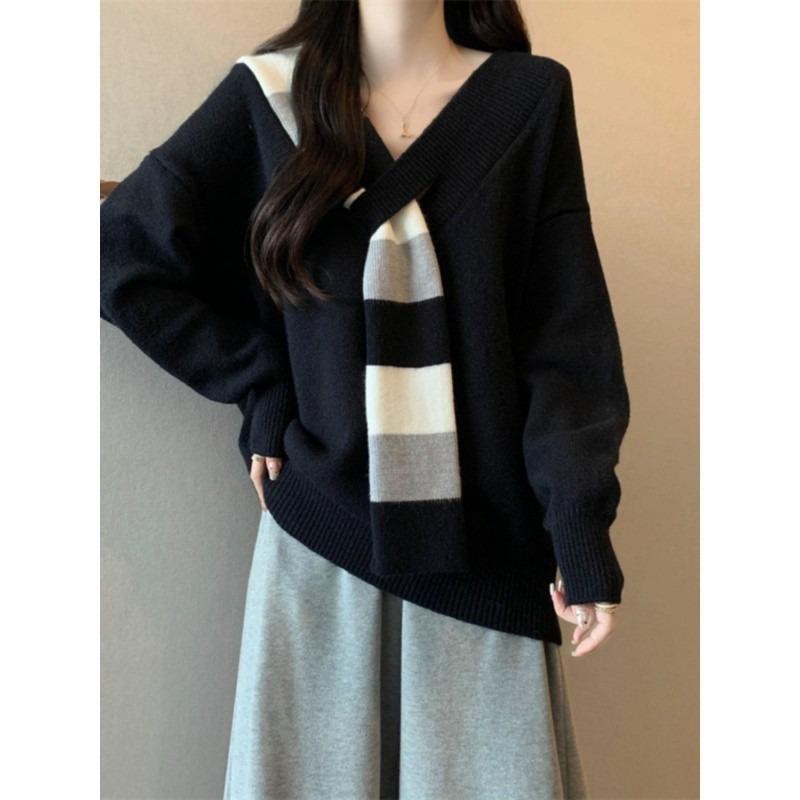 Lazy Chic Collar Sweater Women's Spring and Autumn New Pullover Skinny Knitted Sweater Milk Top