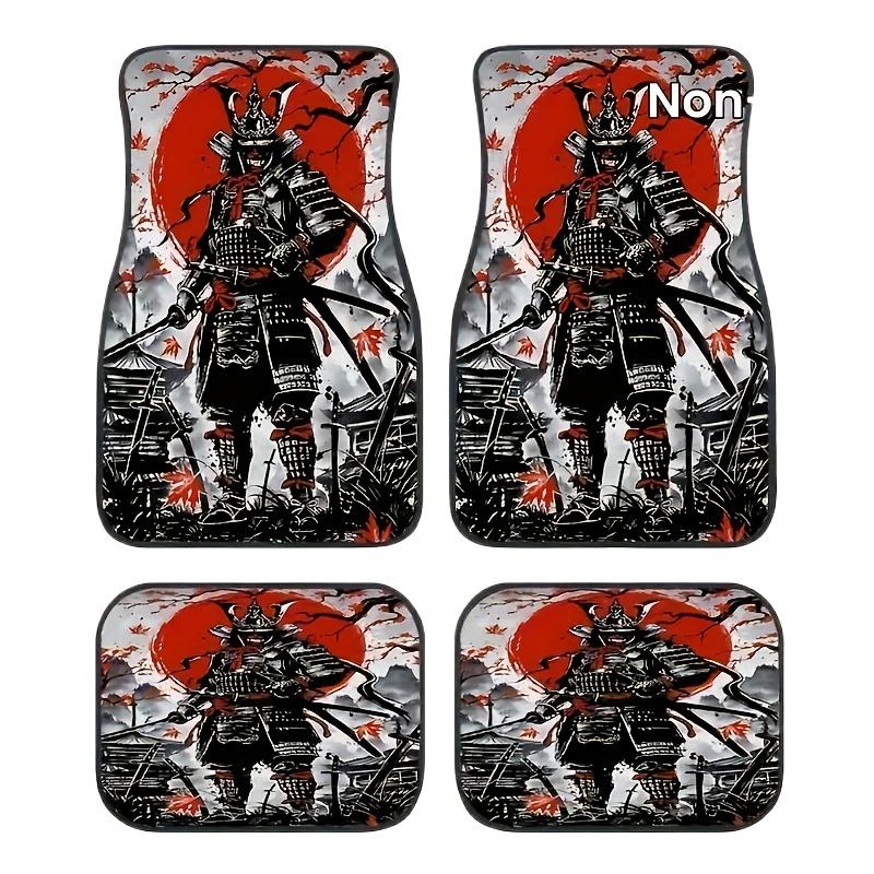4-Pack Samurai Warrior Print Car Mats, Non-Slip, Washable, Fashionable Interior Protection for Cars, Trucks- All-Season Gift