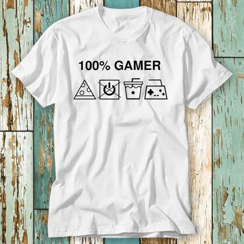 

230 Gsm 100% Cotton 100 Percent Gamer No Laundry Pizza Online Game Console T Shirt Top Design Unisex Ladies Mens Tee Retro Fashion Vintage Shirt S849 XXS білий