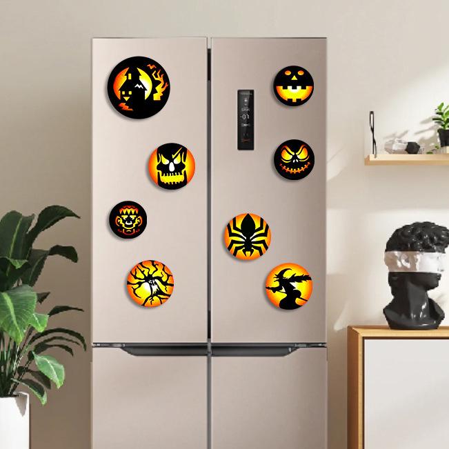 Ghost Festival Fridge Magnets: Witch, Pumpkin, Skeleton, Spider, Bat & Gem Silhouettes