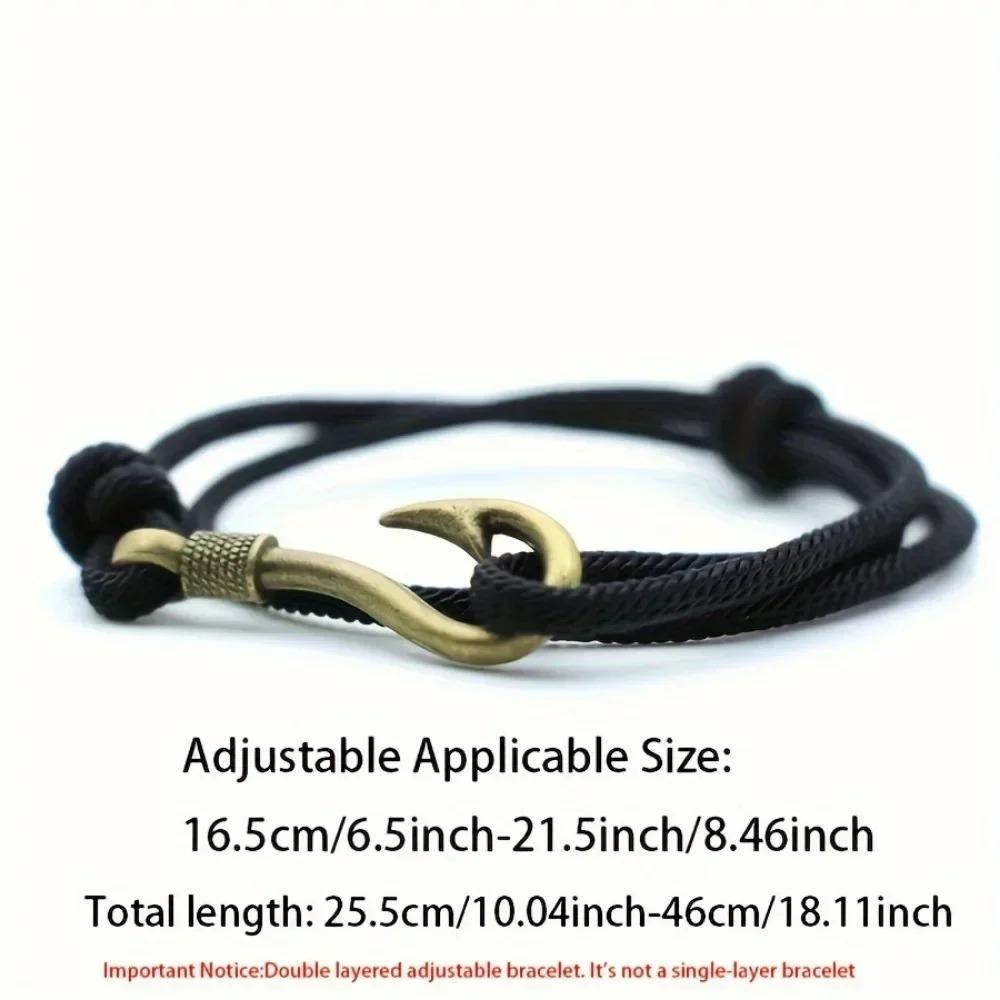 Trendy Fish Hook Double Layer Rope Bracelet, Adjustable Handmade Wristband for Men Women, Stylish Daily Wear Accessories & Gift