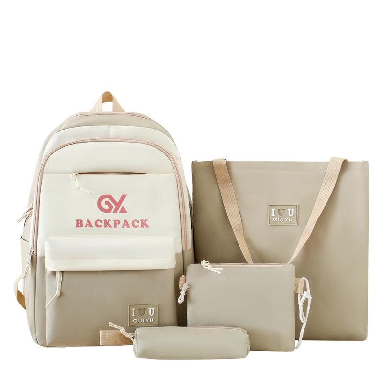 Four-piece Korean Style High capacity Backpack for Junior High School Students In The Campus New School Bag for Girls