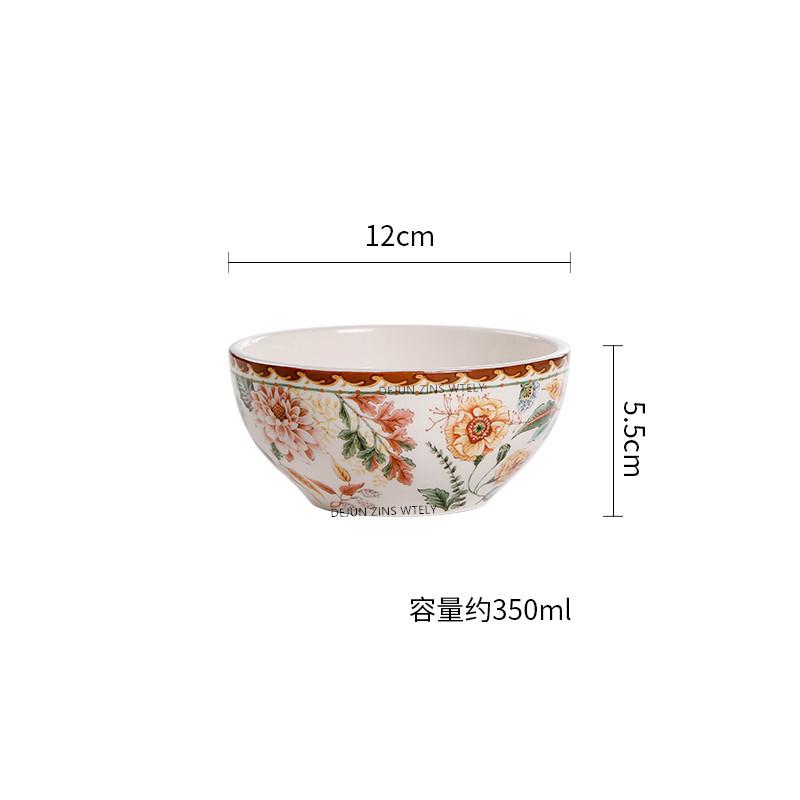 French Ceramic Plates Exquisite Flower Pattern Steak Cake Dishes Household Fruit Plates Household Noodle Bowls Ceramic Tableware