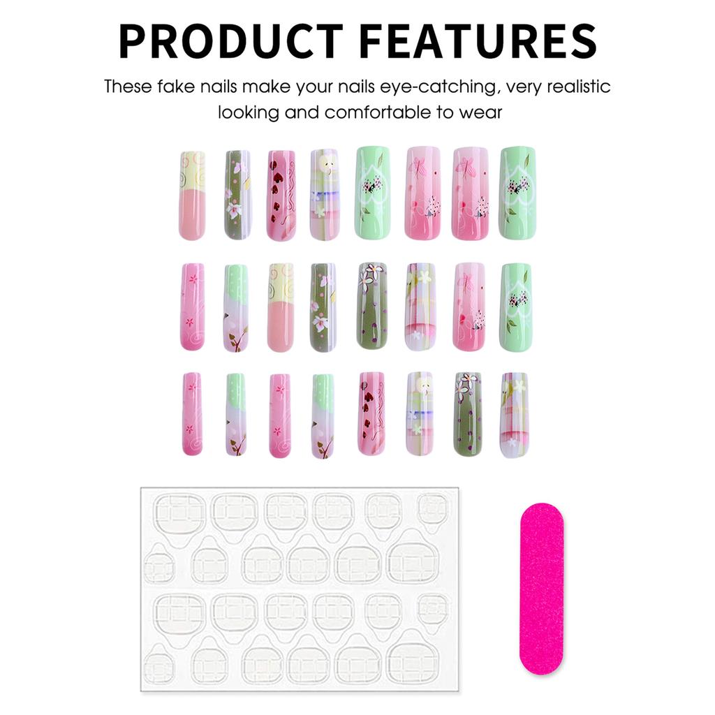Artificial Nails with Flower Design 24 Pieces Resin Material for Asian and European Women