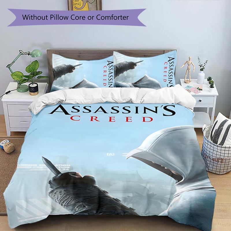 3er Set Bettwäsche mit Assassin's Creed Design - HD-bedruckte Bettwäsche mit 1 Bettbezug und 2 Kissenbezügen - Perfekt für Zuhause und Wohnheim-Dekoration