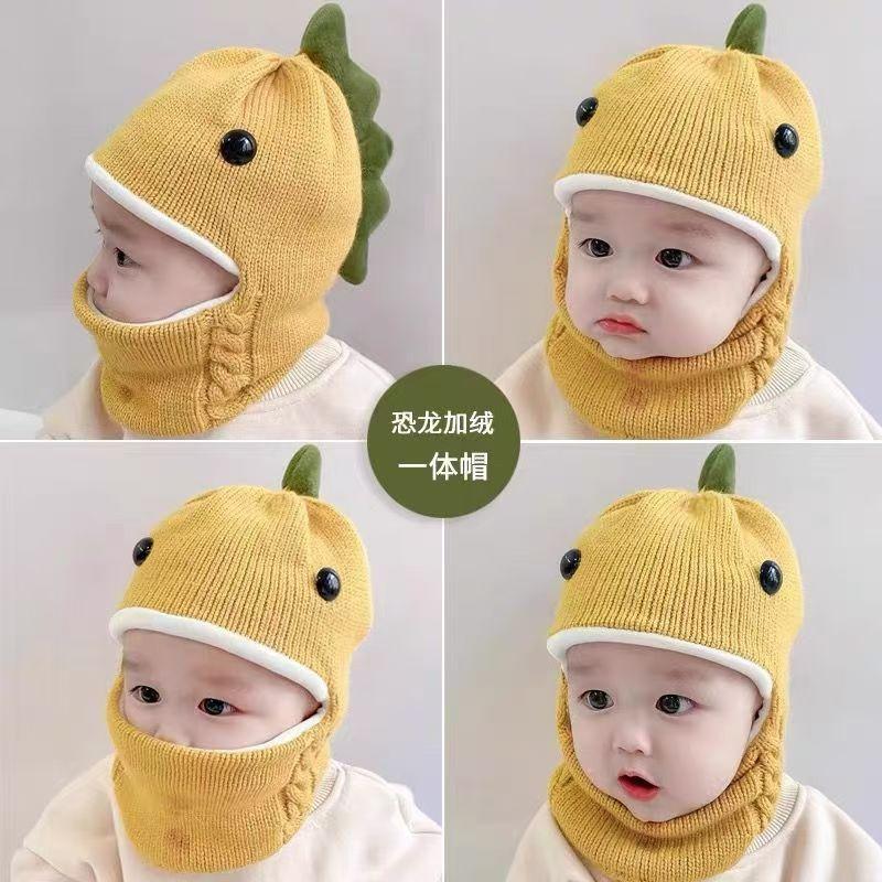 Baby Hat Autumn and Winter Scarf Integrated Hat Baby Knitted Wool Hat Cute Super Cute Children's Velvet Thickened Warm