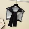 Korean College Navy Stripe Wool Knit Shoulder Cape Knotted Warm Shawl Summer Air Conditioned Room Protect Neck Woman'S Scarf
