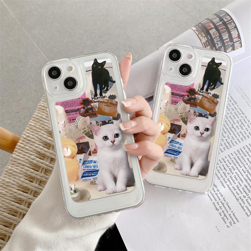 Cute Cats Dogs Transparent Phone Case For iPhone 16 Case iPhone 16 Pro Max 11 12 13 16Plus 15 Pro X XR XS Max Shockproof Cover