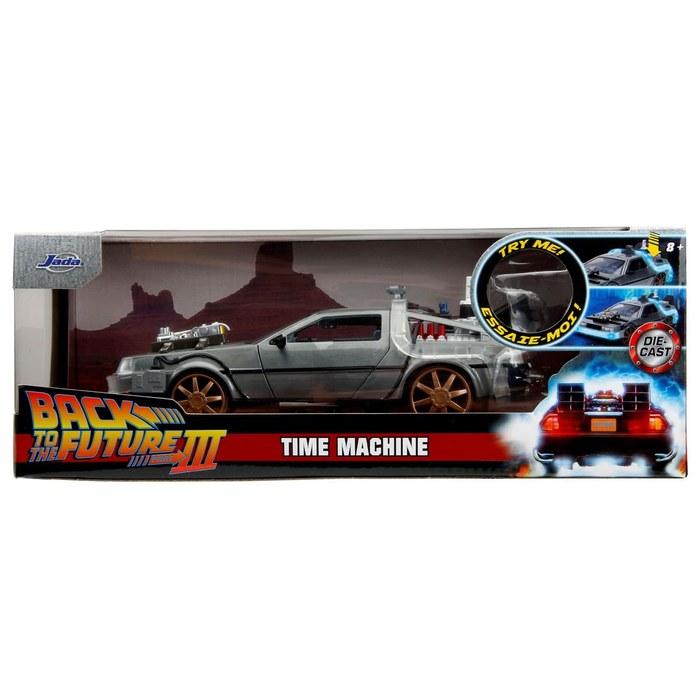 Jada Toys Back To the Future Part III Time Machine (DeLorean) 1/24 Scale with Rail Wheels & Lights