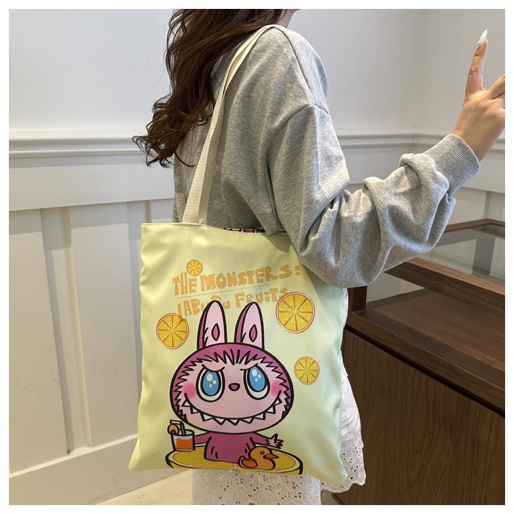 New Labubu Shoulder Eco-friendly Bag Canvas Bag Casual Shoulder Bag Shopping Bag Internet Famous Bag Cartoon