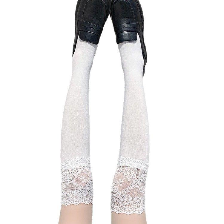 White Lace Calf Socks Women'S Lolita Medium Long Over Knee Socks With High Boots Sweet Thigh Pile Socks