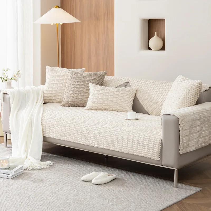 Sofa Mat Universal for All Seasons Sofa Dust Cover Winter Anti Slip Cushion Warm Thickened Corduroy Ear of Wheat Cushion Cover