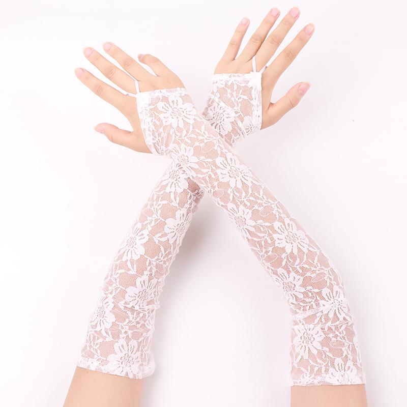 Elegant Long Lace Sexy Hook Finger Gloves Dress Arm Sleeves Floral Fingerless Gloves Wedding Party Costumes Accessories
