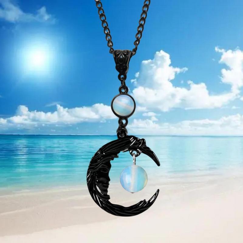 Gothic Rose Quartz Moon Goddess Pendant Charm Necklace