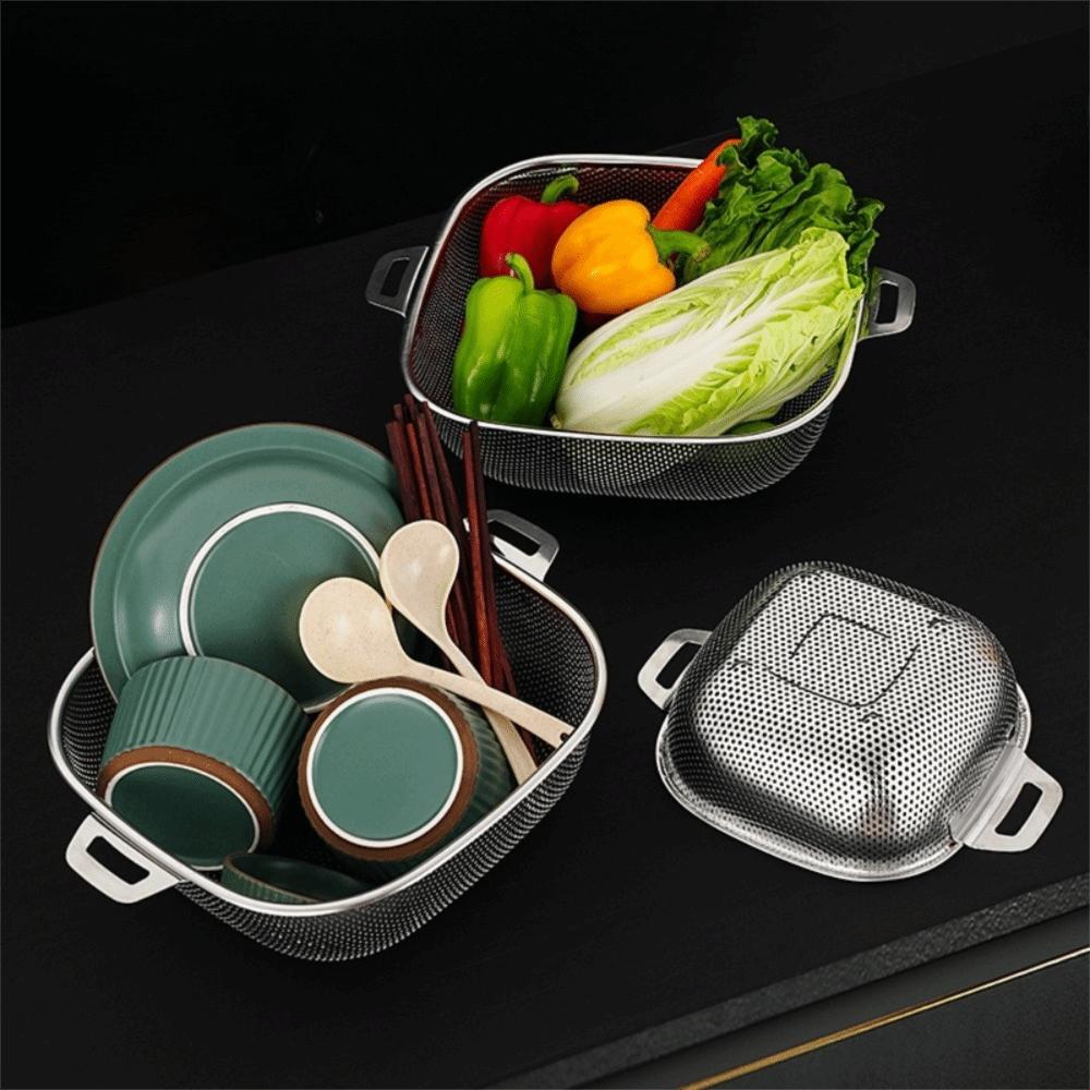 Stainless Steel Square Drain Basket Rust-proof Pasta Strainer Vegetable Washing Basket  Rice
