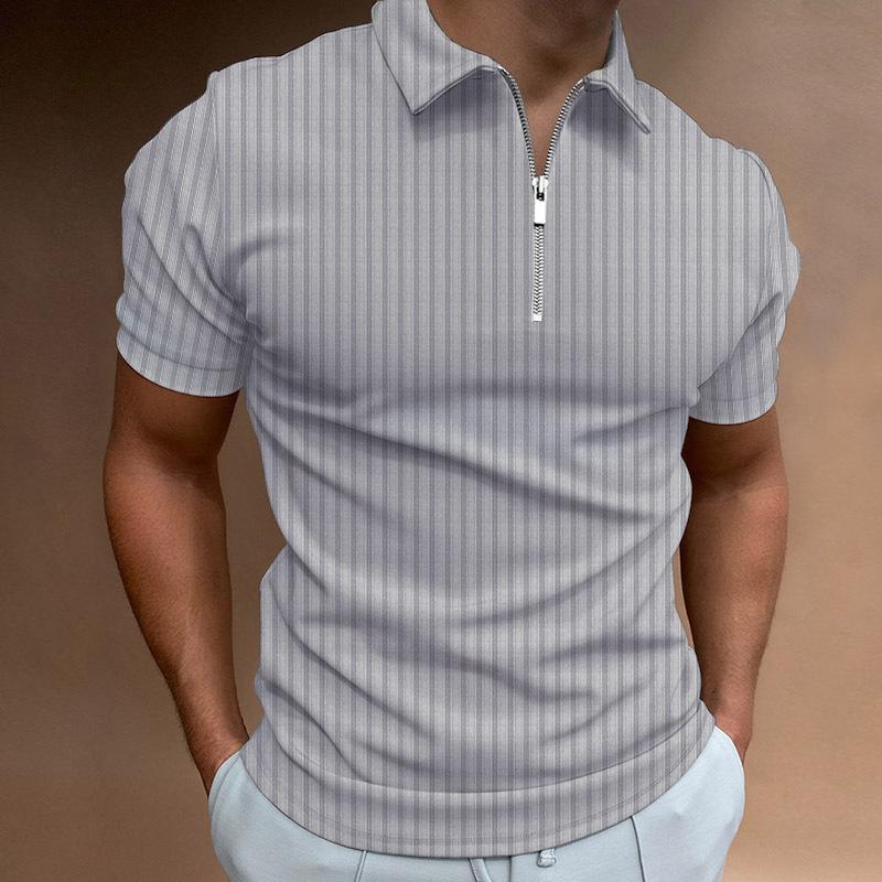 Abbigliamento Uomo Estate Moda Manica Corta Sportivo Strisce Zip Polo