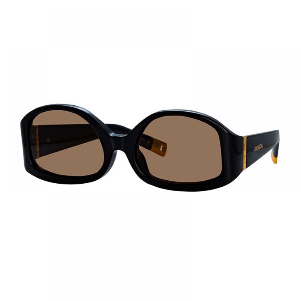Jacquemus Sunglasses Geometric Full Rim  Shiny Black Frame And Brown Lens Jac 15c1 Beige