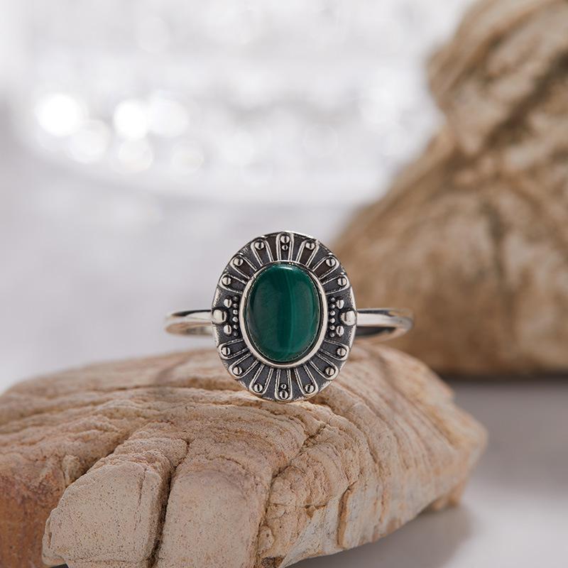 Palace Retro Thai Silver S925 Sterling Silver Ring, Natural Gemstone Index Finger Ring, Male And Female Couples Can'T Lose Color