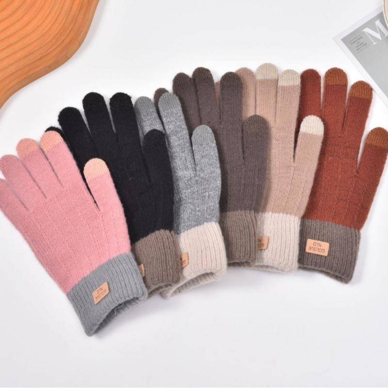 Winter thermal gloves knitted thermal wool jacquard leather standard imitation cashmere gloves jacquard game gloves