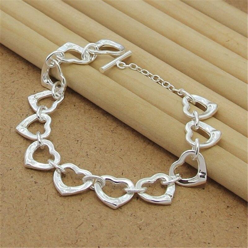925 Sterling Silver Bracelet Cute Heart Chain Bracelet For Woman Party Charm Jewelry Gift