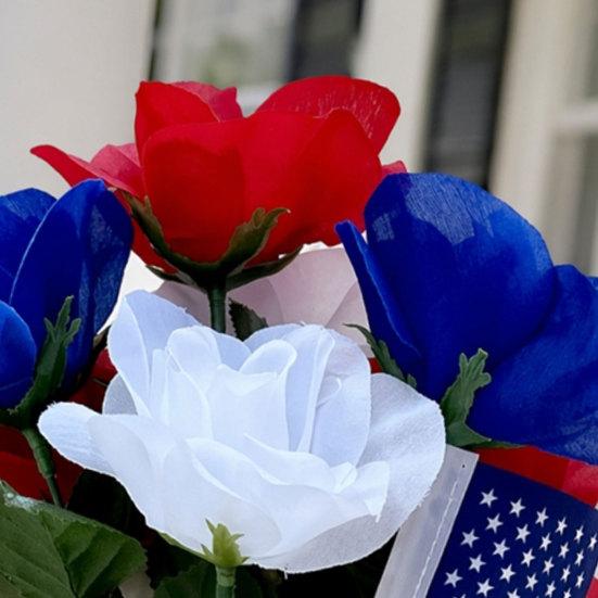 Yousheng Independence Day UV Resistant Faux Flowers, 4th of July Artificial Flower, 250th Anniversary Artificial Bouquet, Red White Blue Patriotic