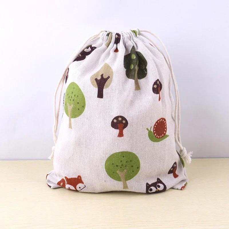 Creative Pattern Printed Cotton Handbag Bundle Pocket Drawstring Gift Bag Bundle Mouth Storage Bag Xmas Gift Bags Wholesale