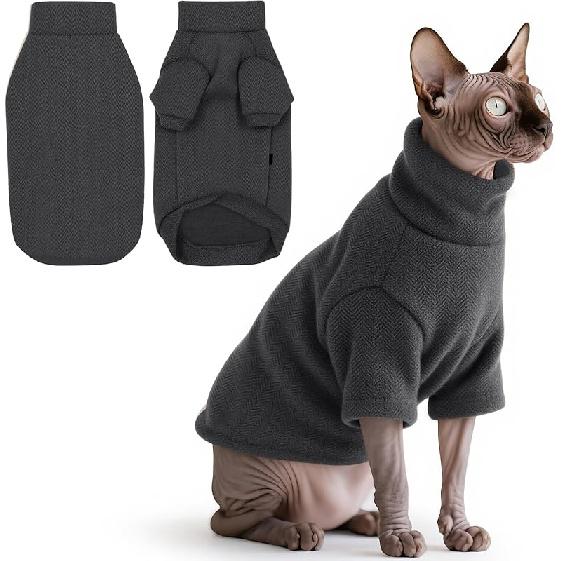 Idepet Sphynx Cat Warm Turtleneck Sweater Hairless Cats Shirt Pullover Kitten T-Shirts Thick Soft Fleece Clothes Cute Outfit Coat Pajamas for Cats