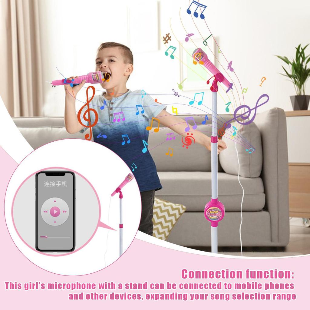 Microfone Infantil com Suporte Máquina de Karaoke Instrumento Musical Brinquedos Treino Cerebral Brinquedos Educativos Presente de Aniversário para Menina Menino