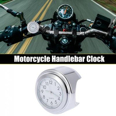 22-25mm 78" To 1" Motorcycle Handlebar Clock Set Silver Tone White Panel