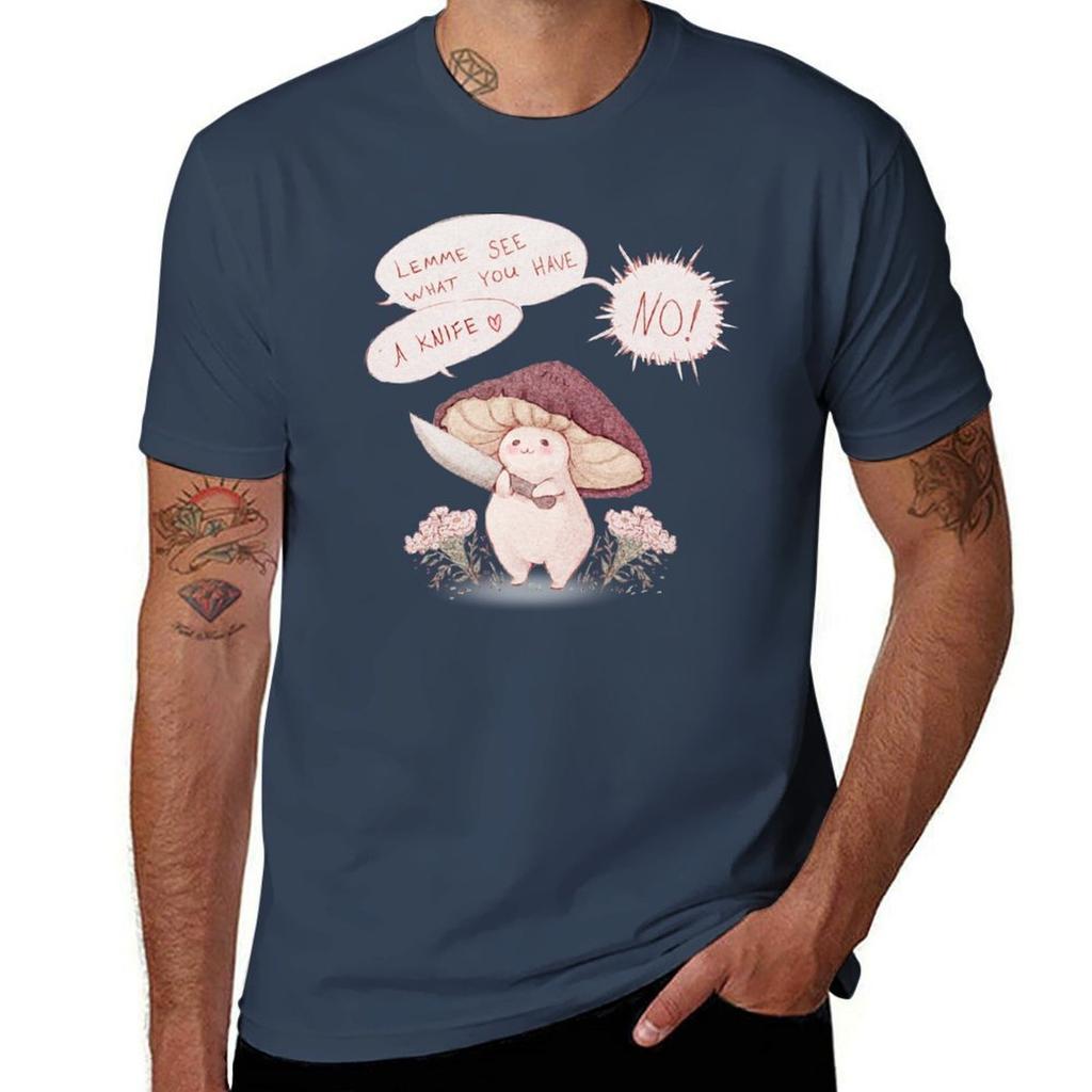 Let Me See What You Have Little Mushroom Text Tshirt Basic All Season Solid Tshirt