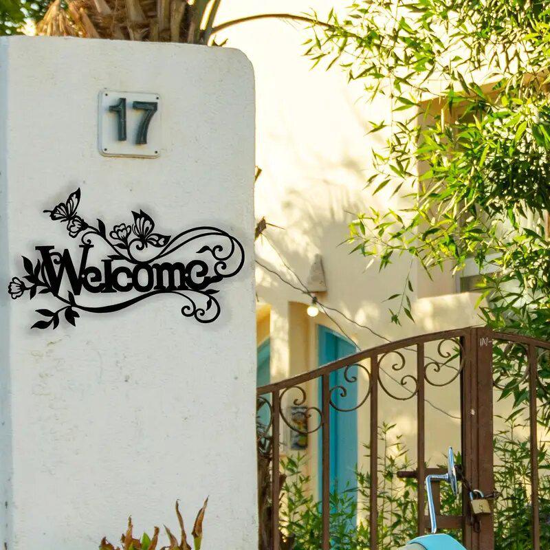 Cross-Border Ferrous Metal Welcome Sign - Creative Wrought Iron Wall Decor for Garden or Home