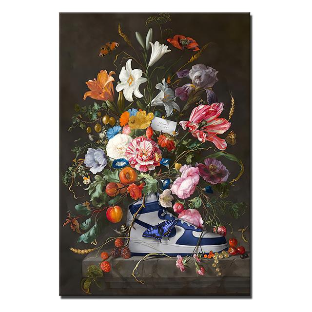 Still Life Flowers In European Vintage Canvas Painted Sports Shoes Nordic Art Posters and Prints Family Room Cuadros