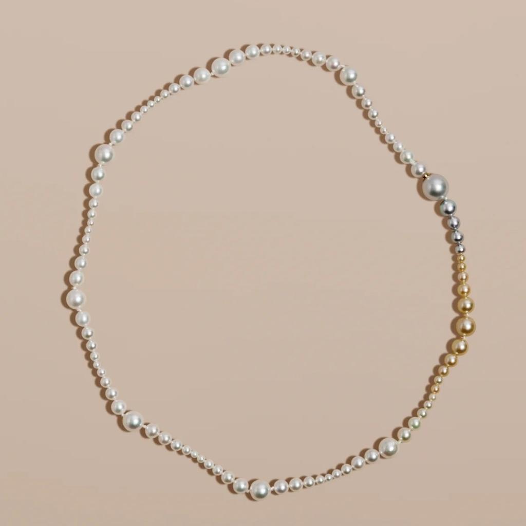 Strong Light Round Size Multi-Color Mixed Color Pearl Collarbone Chain Niche Copper Plated Platinum Magnetic Necklace