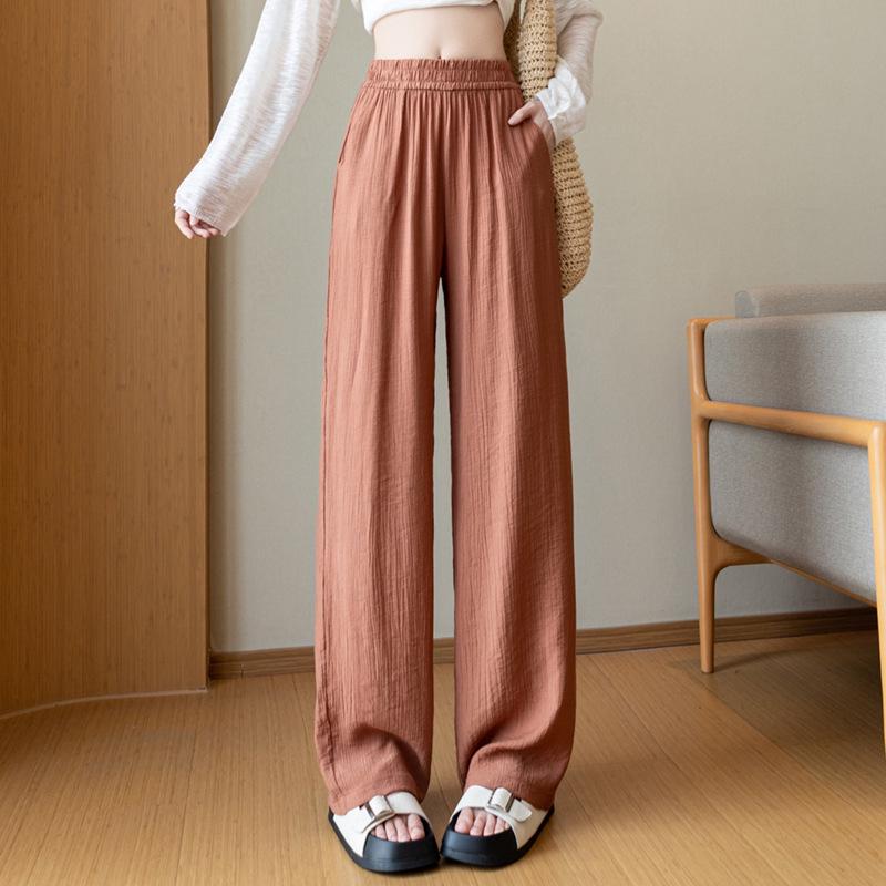 Women's Summer Loose Wide-Leg Linen Pants - Lightweight Ice Silk, Versatile Straight Leg Style, Casual Yamamoto Design