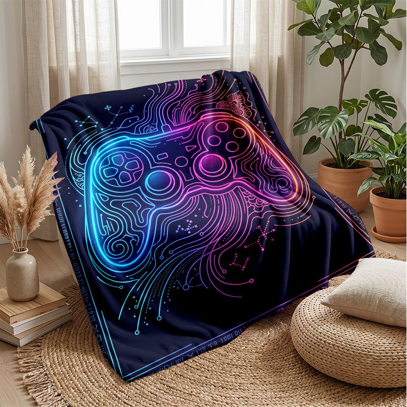 Neon Game Controller Theme blanket Lightweight Warm Flannel Blanket Decorative Throw Blanket for Home Decoration
