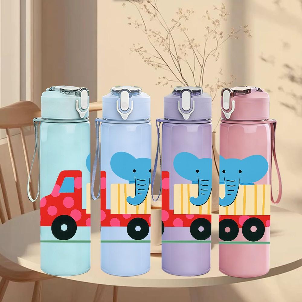 1PC Elephant Truck Cartoon Figure 750ml Color Plastic Sports Water Bottle Leakproof Flip Straw Lid For Sports Office Home Use