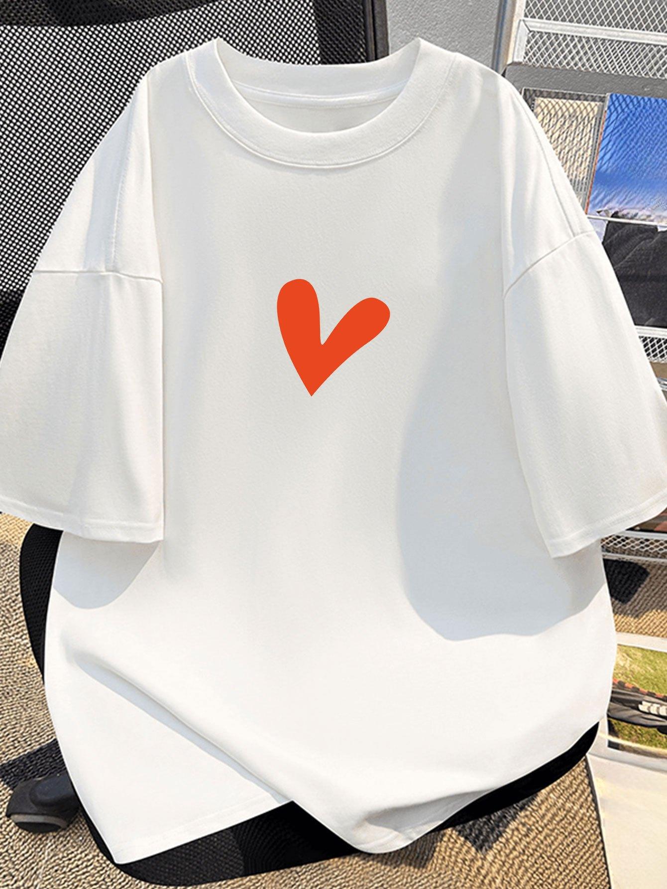 

Simple Heart Pattern Short-Sleeve T-Shirt, Soft and Comfortable, Casual Versatile Unisex Top 5XL різнокольоровий