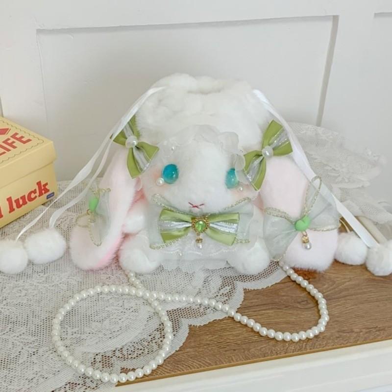 Cute Lolita Plush Bunny Backpack With Butterfly Bow For Girls Daily Use