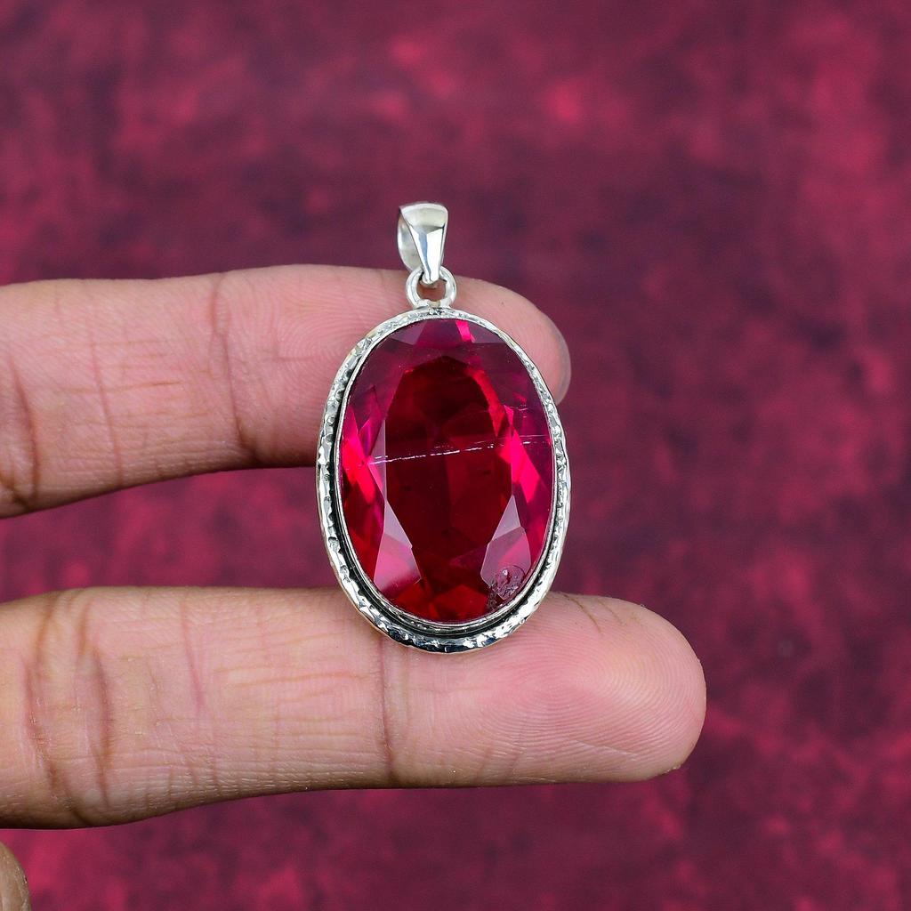 Garnet 925 Solid Sterling Silver Pendant, Handmade Gemstone Pendant Jewelry, Gifts For Wife Brand New Pendant