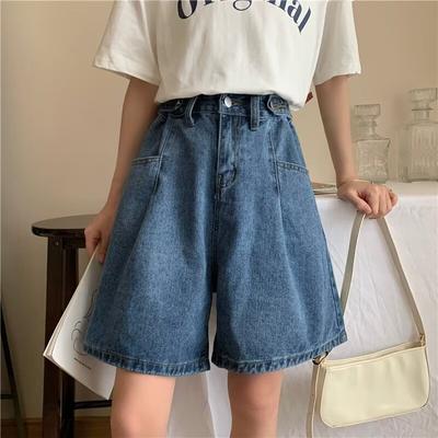 Pantaloncini di Jeans Vintage da Donna Larghi al Ginocchio Pantaloncini Corti a Gamba Larga a Vita Alta Casual da Donna Streetwear