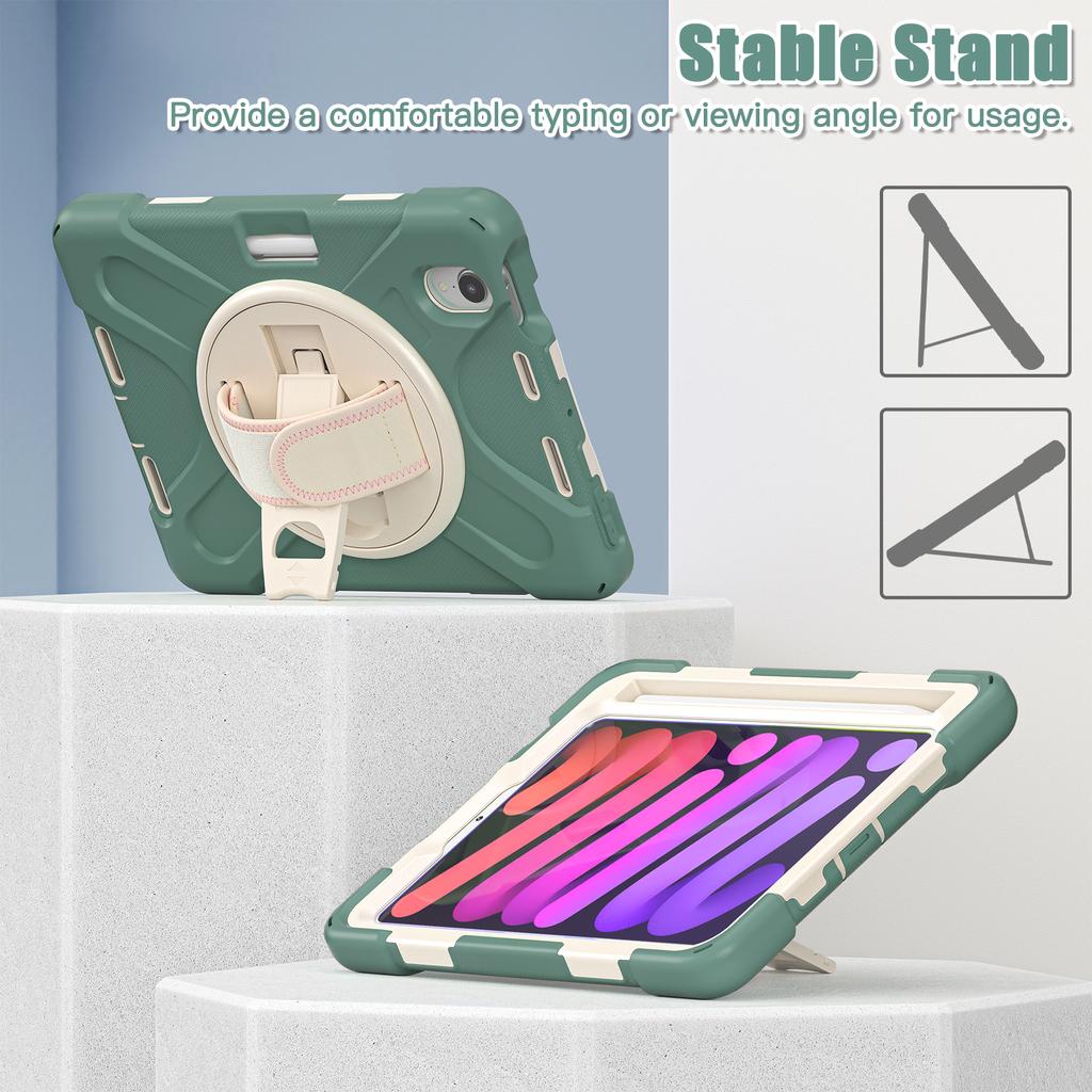 Heavy Duty Case Universal For iPad Mini 7 A17 Pro 2024 2021 8.3" Rotatable Stand Hybrid Cover With Hand Shoulder Strap, Pen Slot