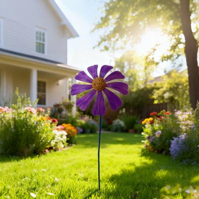 Metal Flower Garden Stake Outdoor Ground Insert Flower Decoration Rustic Flower Yard Art Stake for Lawn Patio Pathway Decor