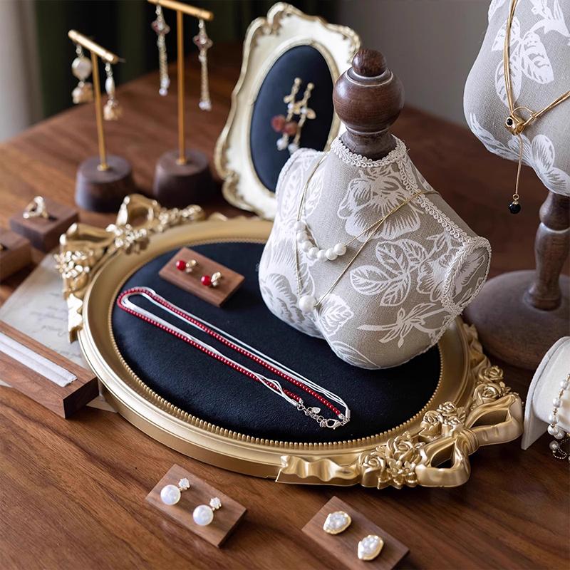 1PC Ornament Showcase with Gold Edging Flannel Photo Frame Antique Velvet Lined Shadow Box Classic Craft Storage Box 39x25cm