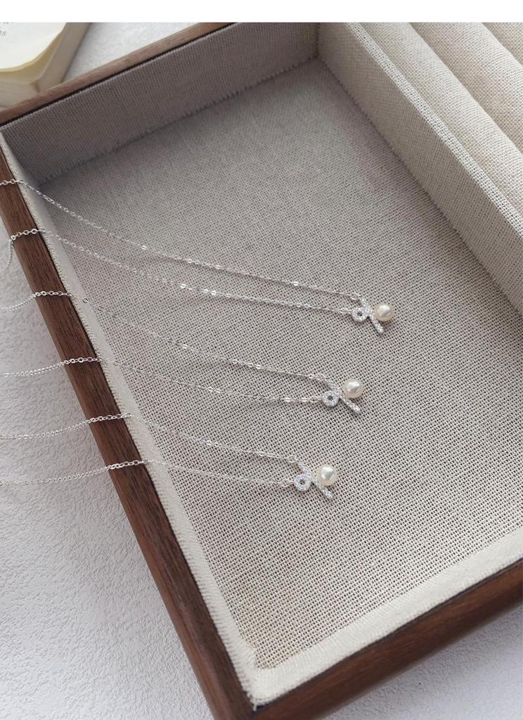 S999 Sterling Silver Freshwater Pearl Percentage Necklace High-End Clavicle Chain Accessory