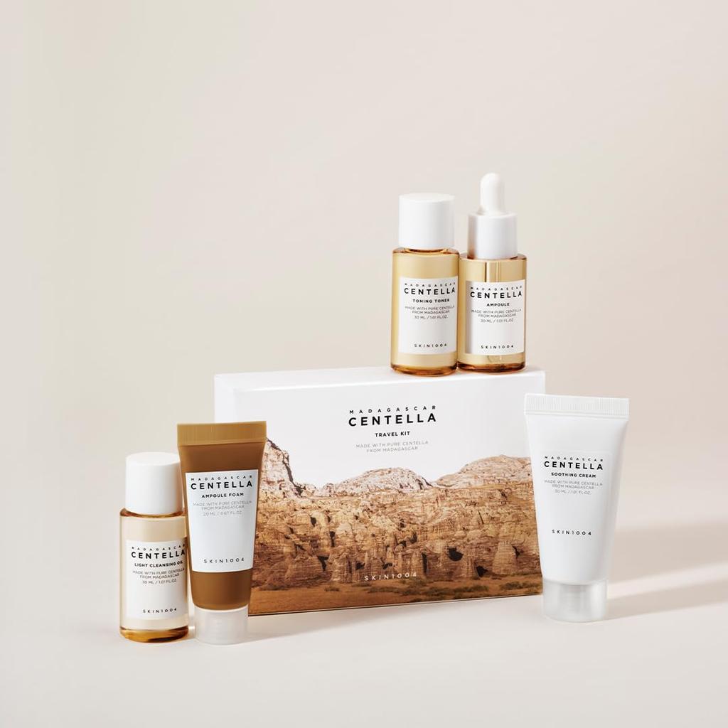 SKIN1004 Madagascar Centella Travel Kit, Toner, Ampoule, Soothing Cream, Cleansing Oil, Ampoule Foam,  Trial Kit , Gift  Mothers Day, Compact Size