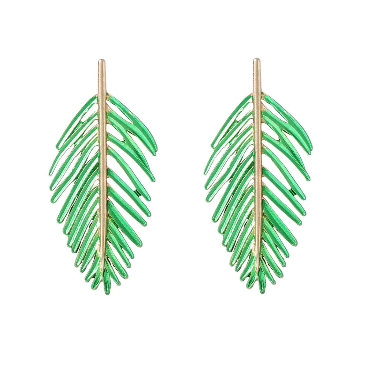 Women s Earrings in The Shape of Leaves зелёный