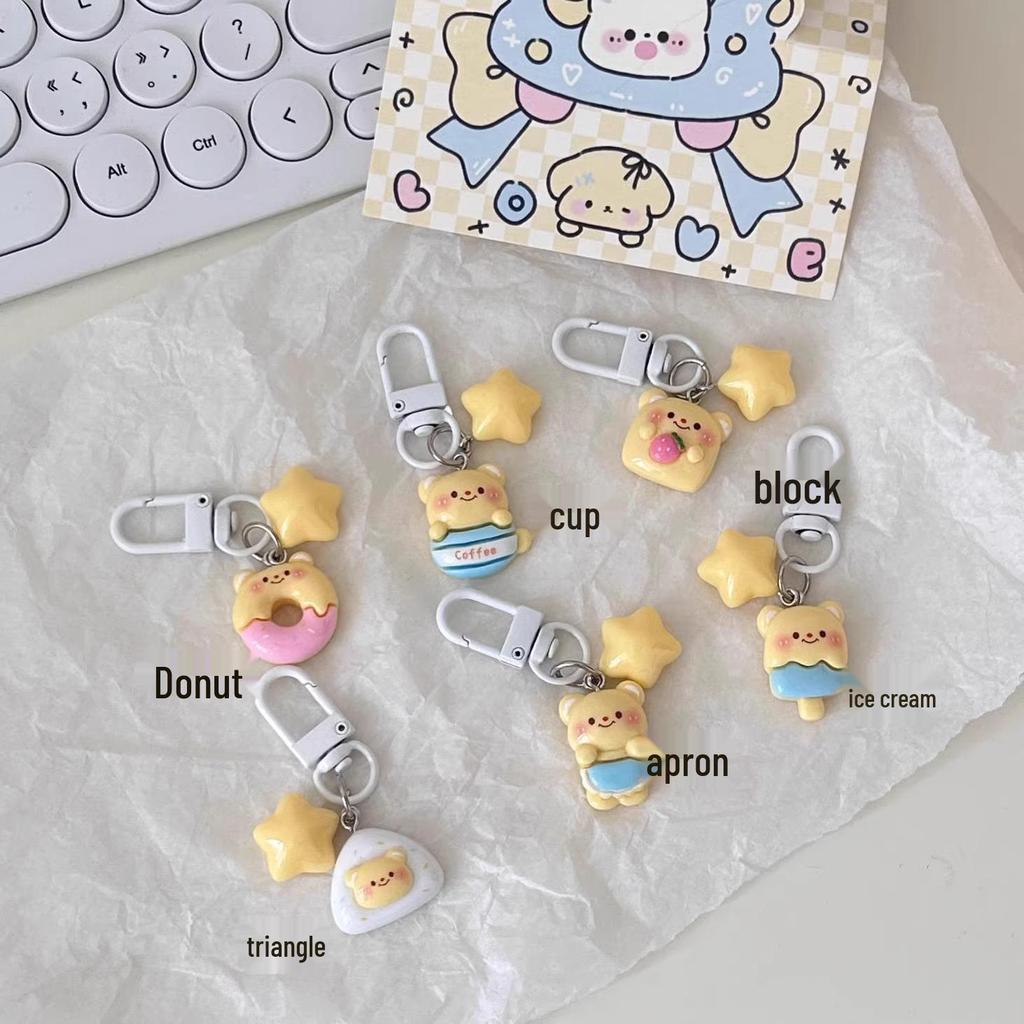 Milky Soft Cute Bear Keychain - Star Cartoon Pendant for Couple or Bestie Backpack Accessories Gift
