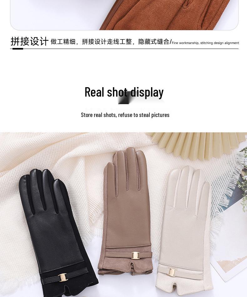 Women's Winter Leather Gloves - Warm Fleece-Lined, Touchscreen, Coldproof, for Riding, Driving, and Outdoor Cycling.