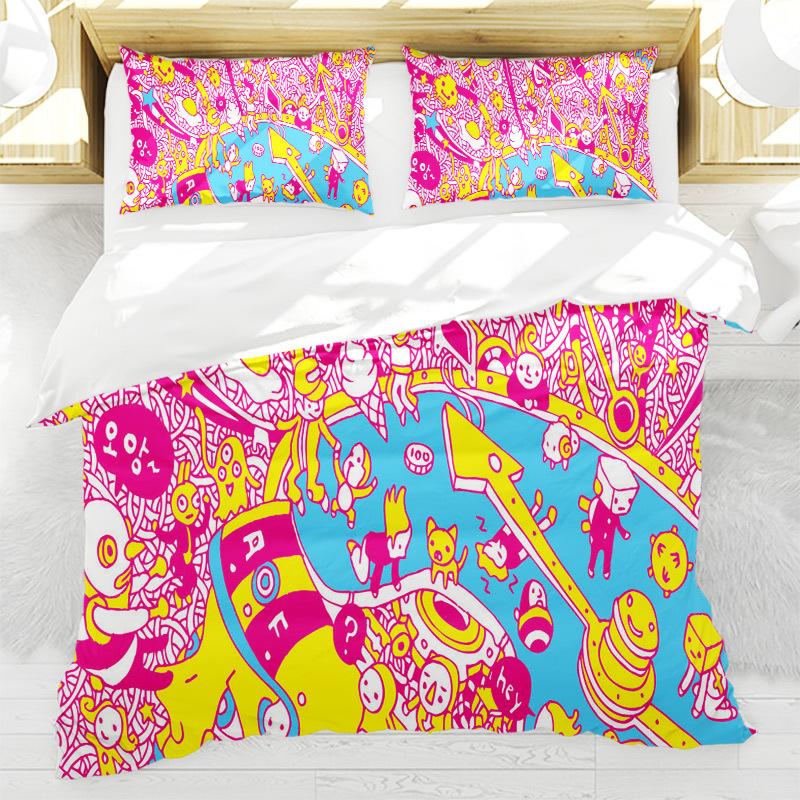 Abstract Art Painting Duvet Cover Colorful Cartoon Pattern Bedding Set Microfiber Quilt Cover Twin Full For Kids Girl Teen Decor